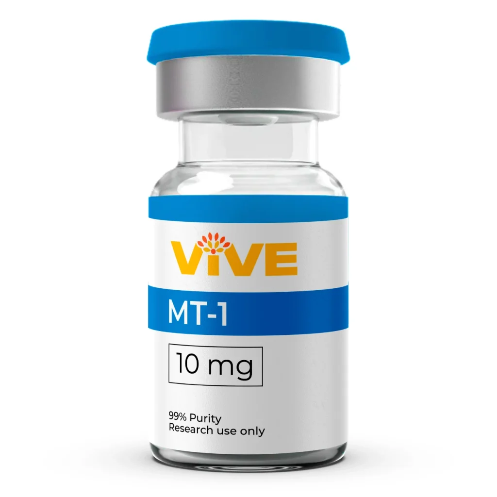 VivePeptides MT-1 (Melanotan 1) 10mg vial, featuring 99% purity label and research use only designation.