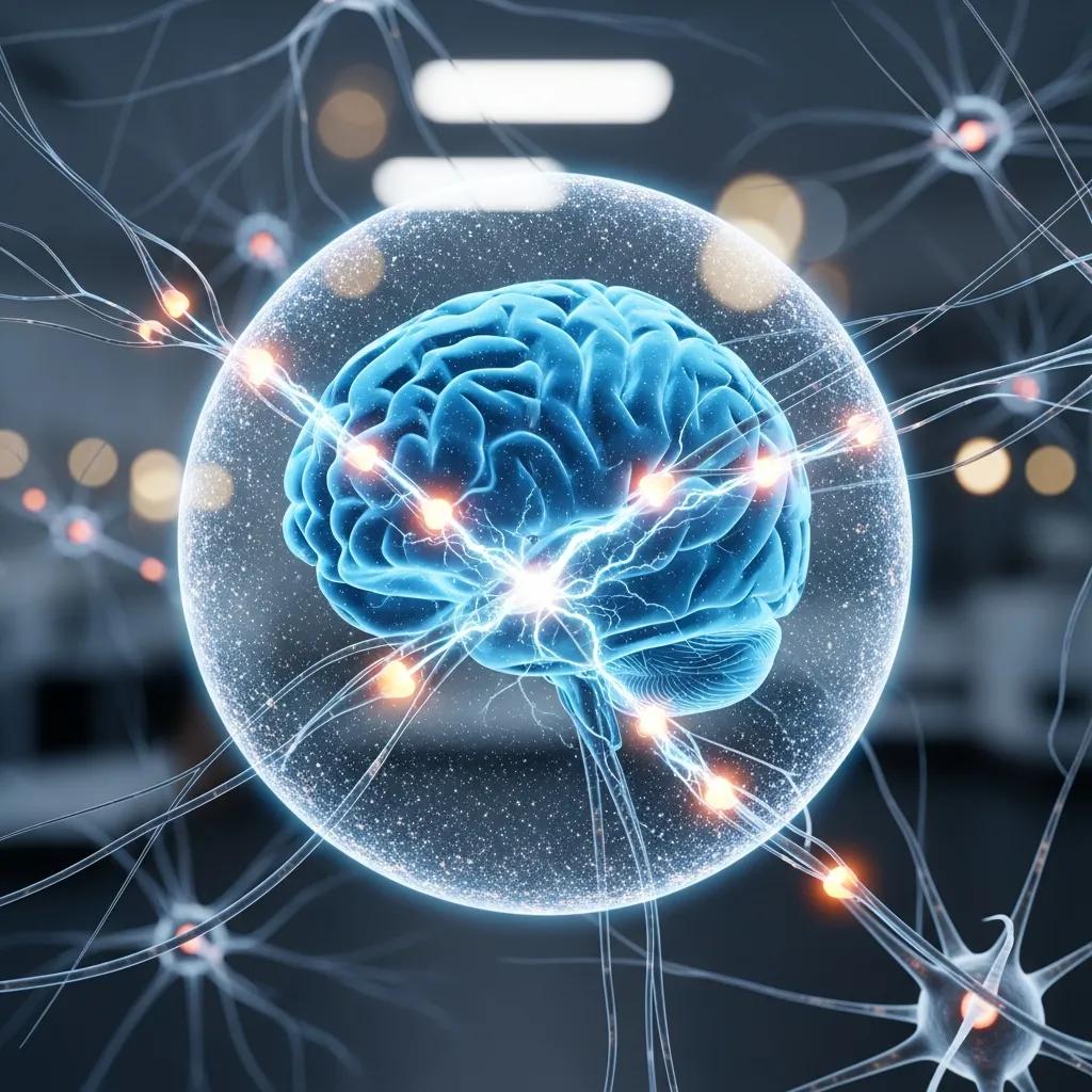 Brain model illustrating neuroprotective effects of Selank