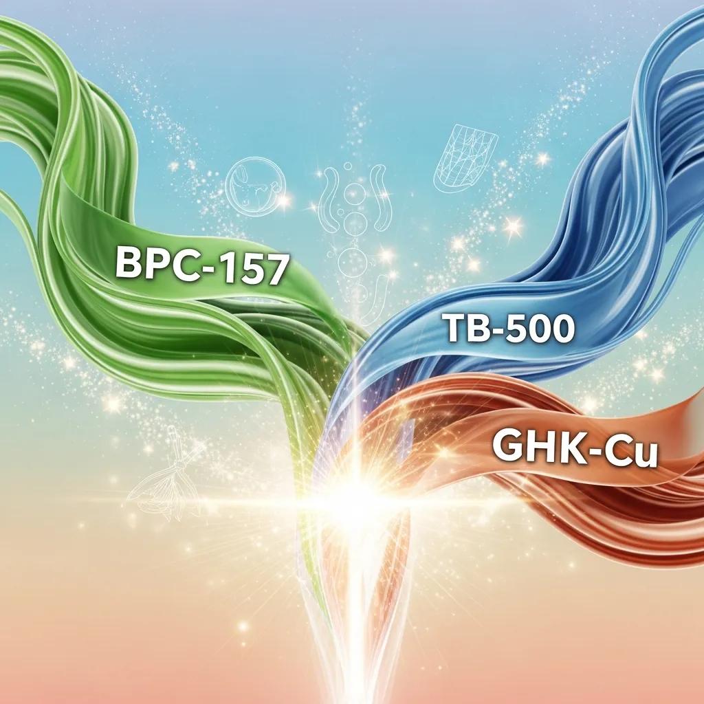 Conceptual representation of the synergistic efficacy of BPC-157, TB-500, and GHK-Cu in promoting healing