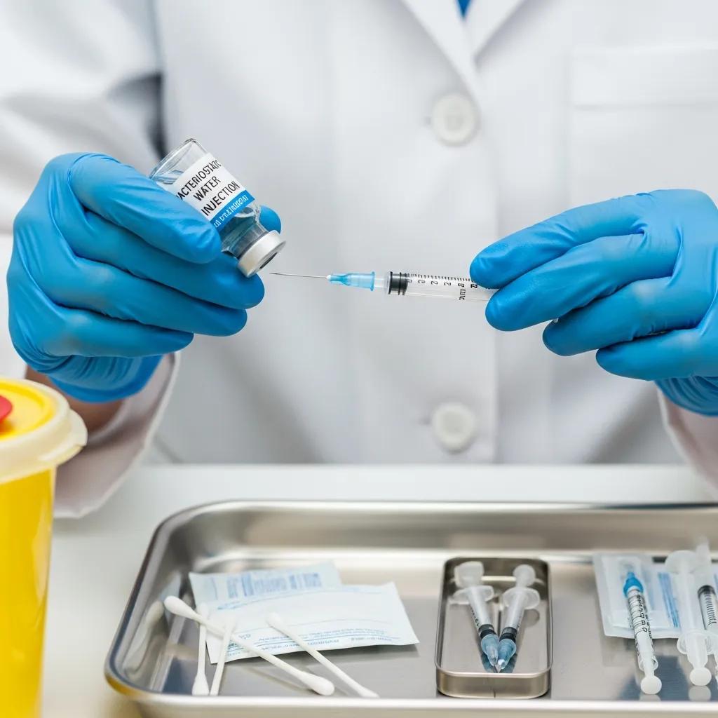 Healthcare professional preparing an injection with bacteriostatic water