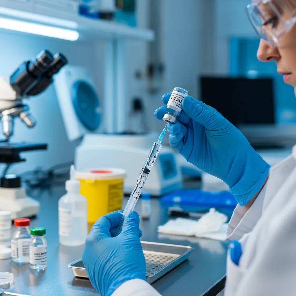 Researcher preparing Selank for administration in a sterile environment