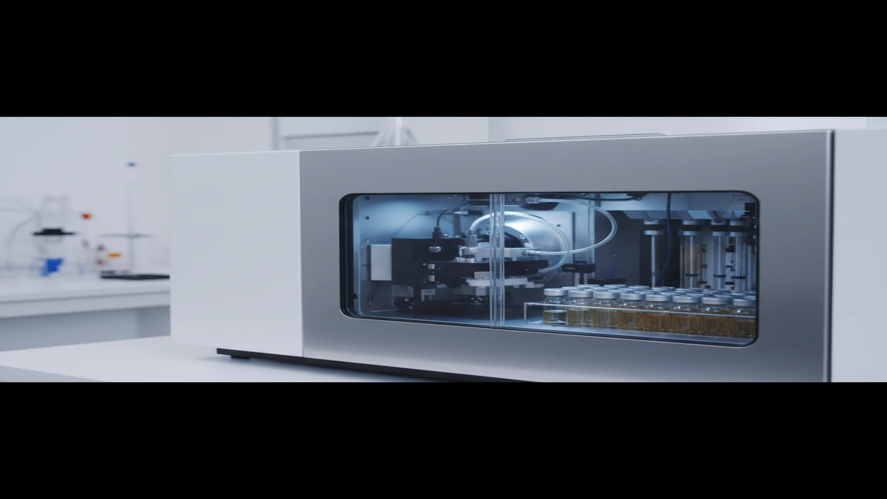 HPLC laboratory analysis equipment with peptide sample vials - research grade purity verification