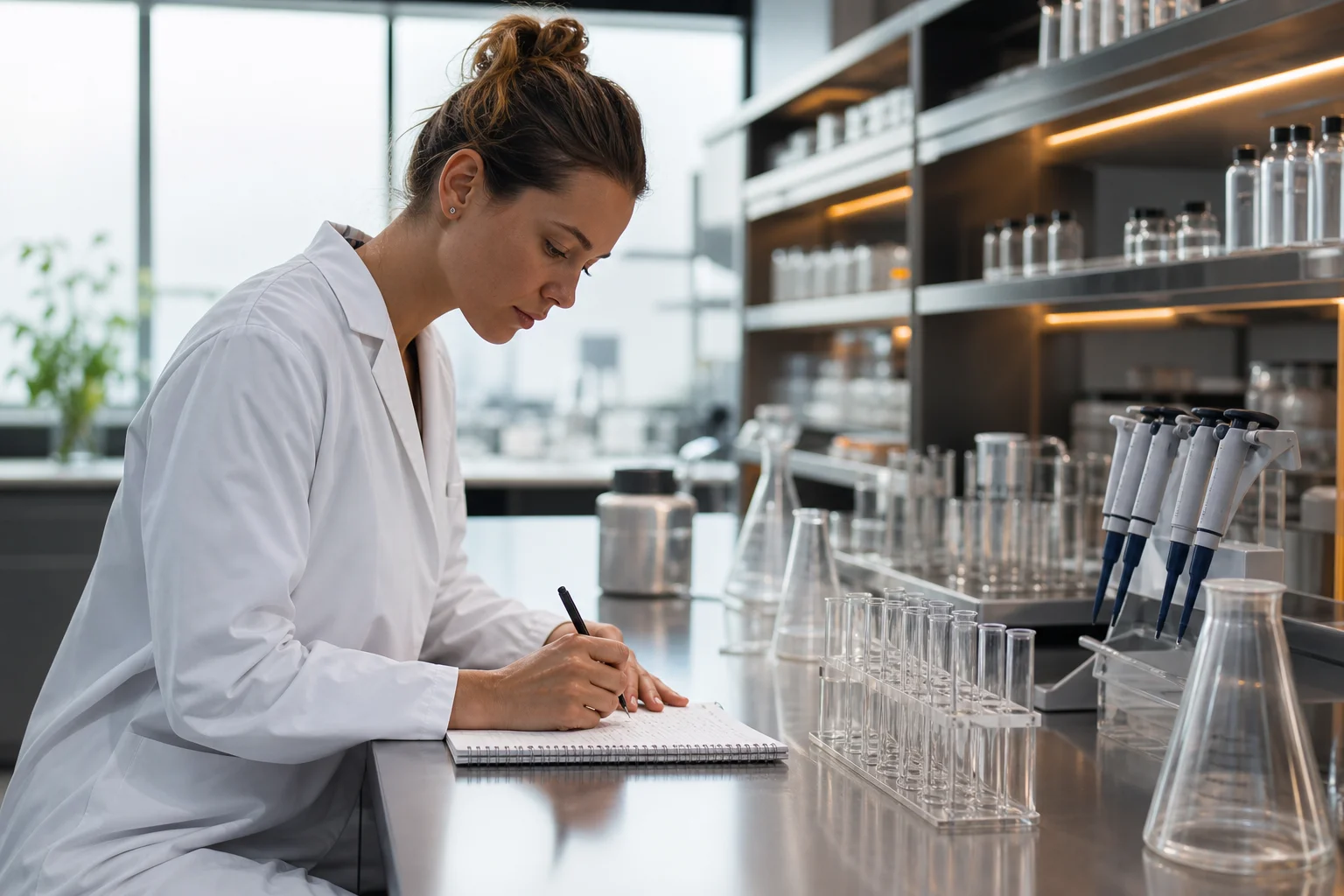 Modern research laboratory setting representing the best peptide stacks for research with organized vials and precision equipment