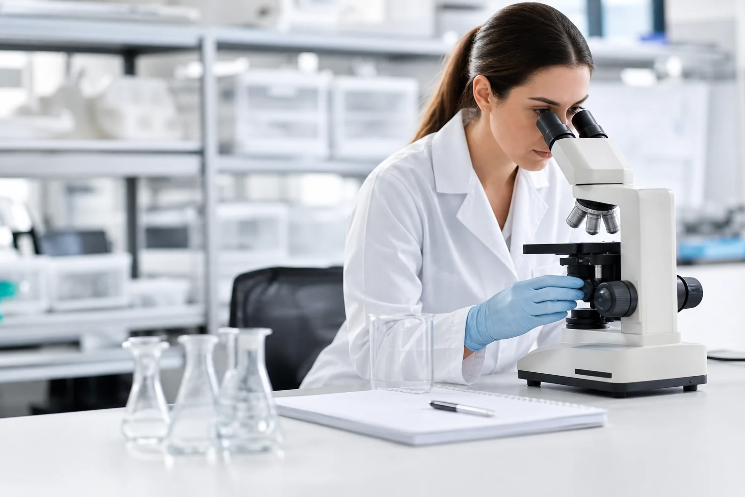 VivePeptides research vials arranged in a modern laboratory setting with scientific equipment and reference materials in the background