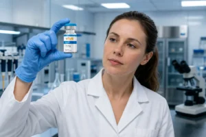 Research laboratory vial examination representing what is LL-37 antimicrobial peptide study