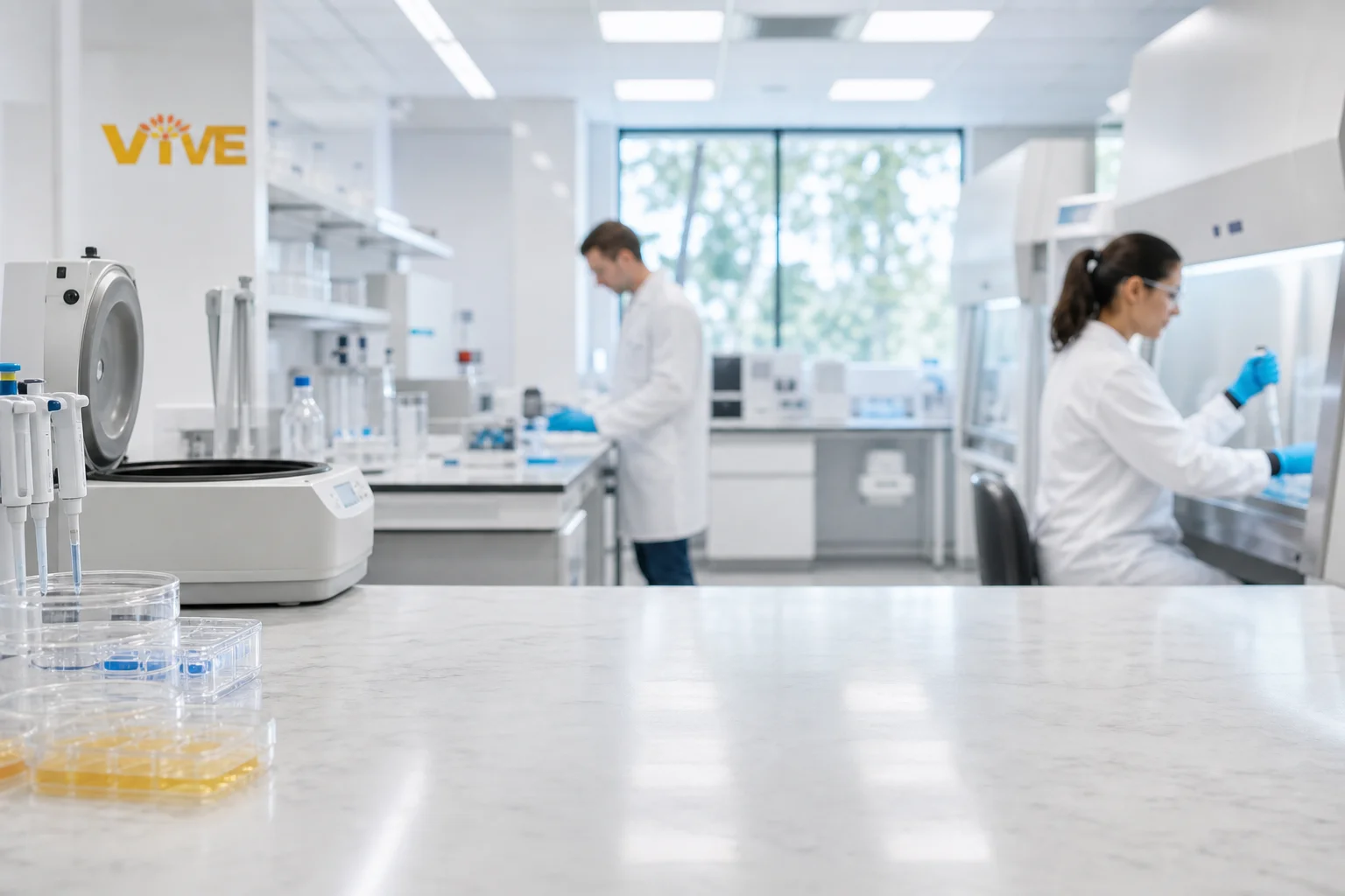 Best peptides for immune system research: VivePeptides branded vials in a clinical laboratory environment