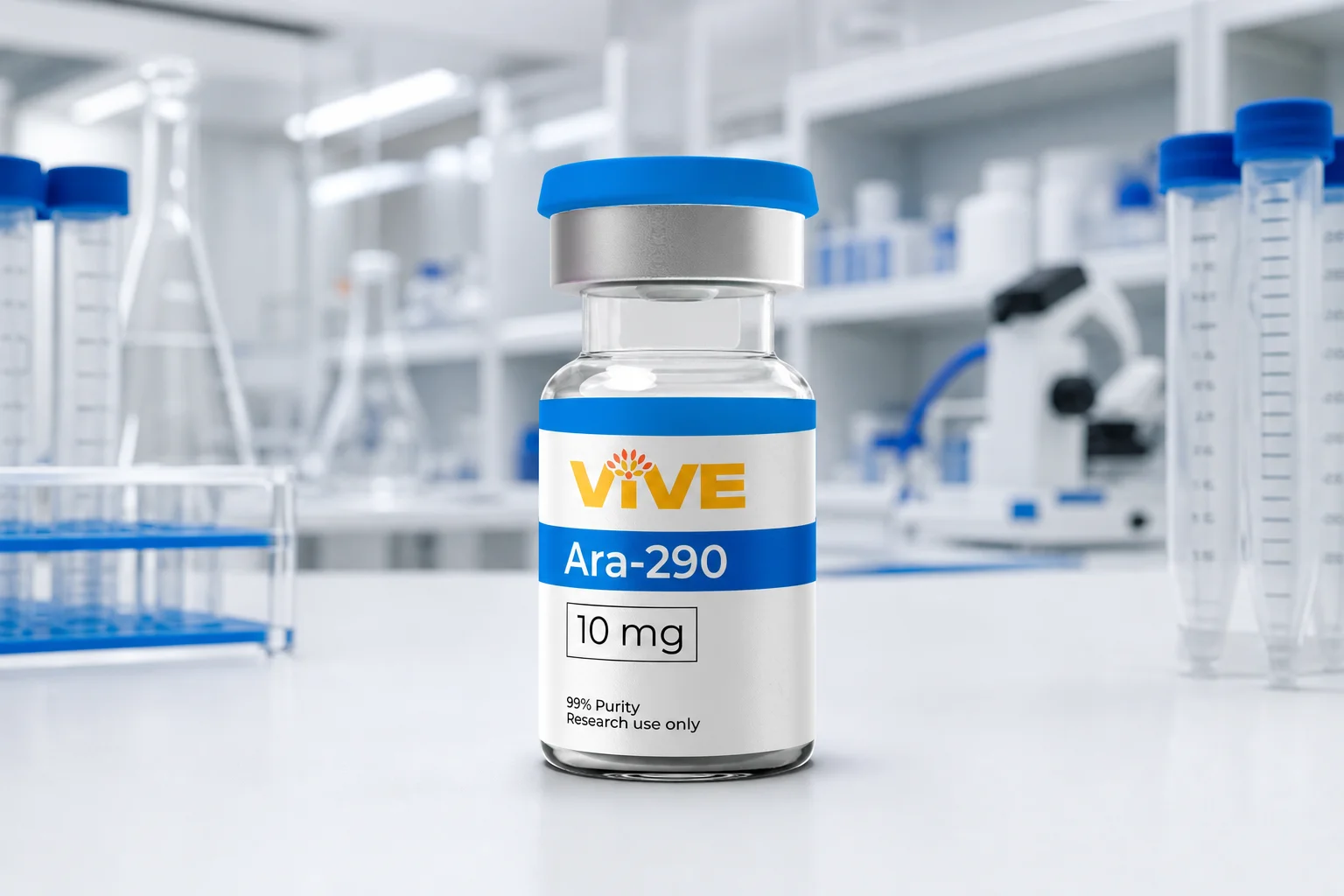 ARA-290 cibinetide research peptide vial from VivePeptides in a pharmaceutical research laboratory