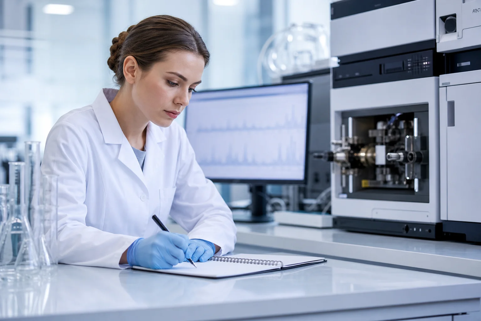 Liquid chromatography and mass spectrometer instrumentation in an analytical laboratory setting