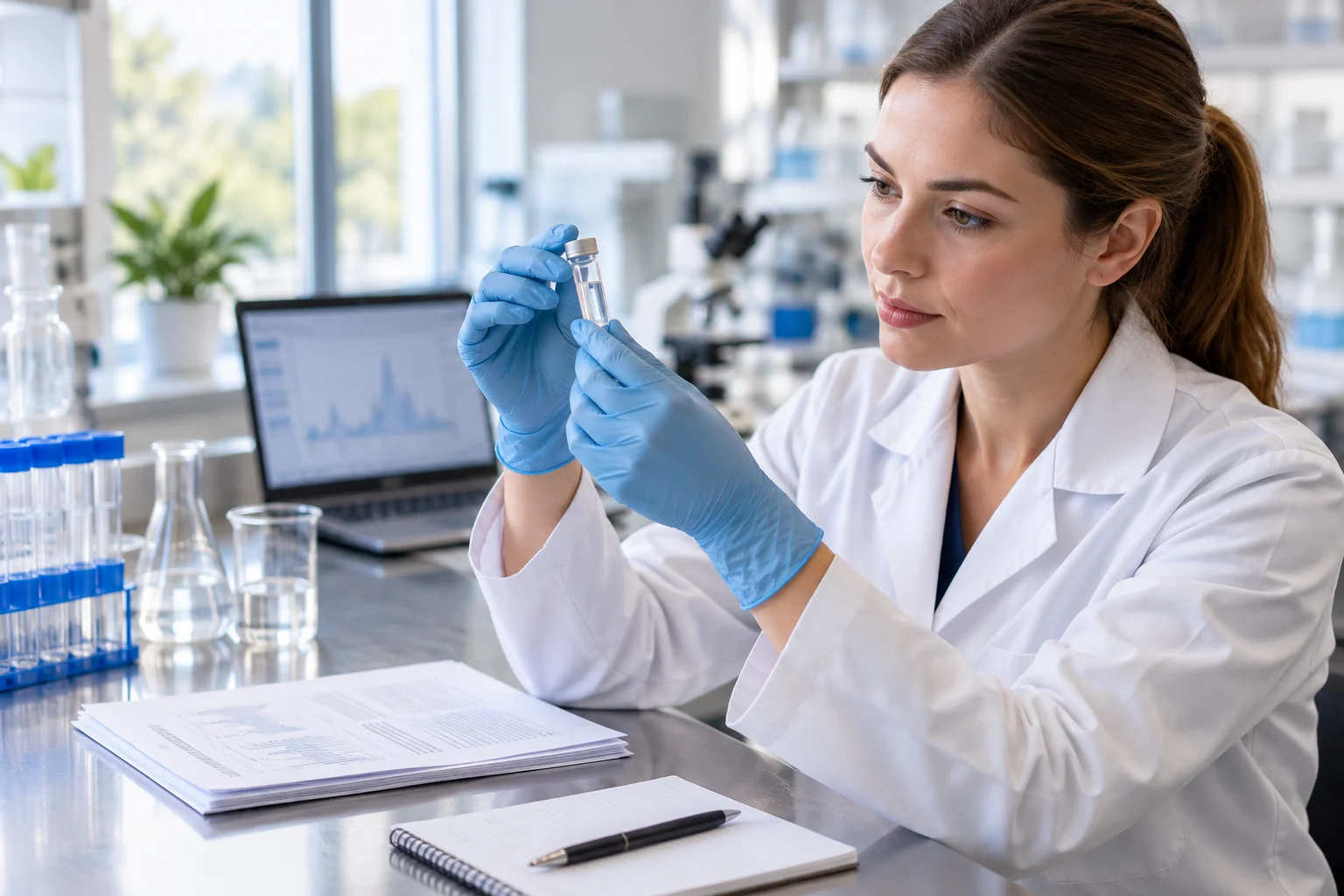 The 7 documents a serious peptide vendor can produce on request laid out beside a VivePeptides research vial in a lab